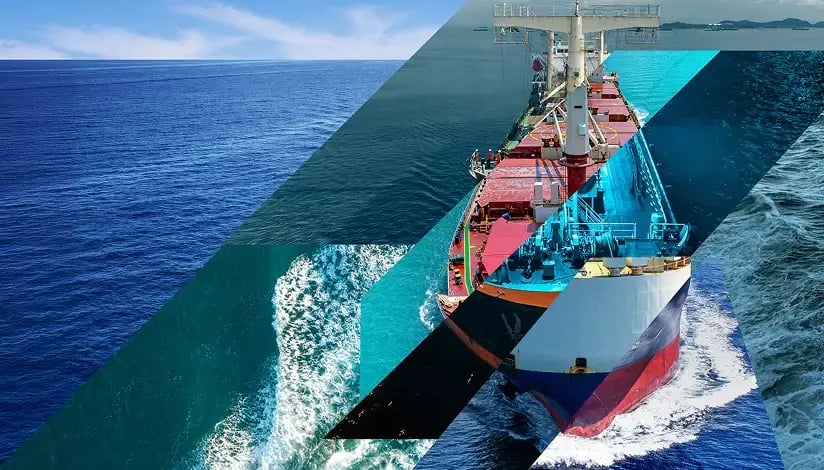 Spliced image of ship on ocean